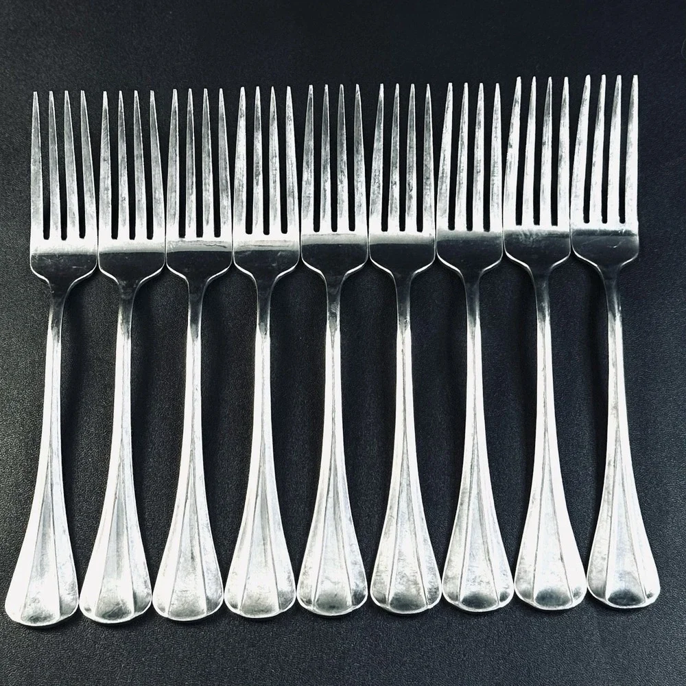 9 International Stainless‎ DINNER Forks Fork Set Ridges Silverware Flatware